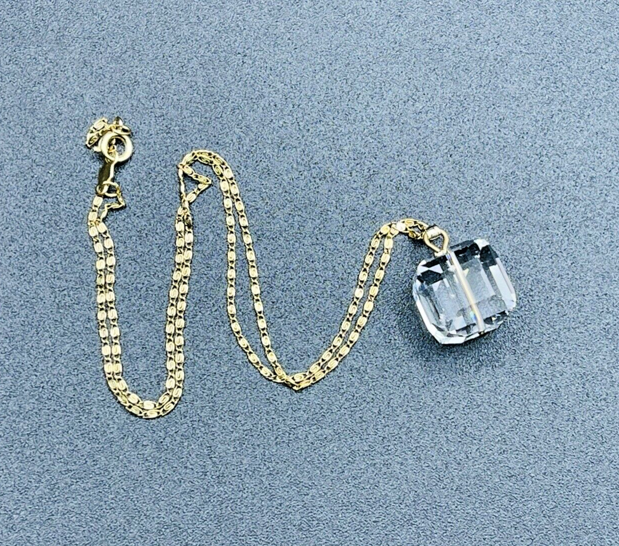 AC Automatic Chain Co 12K GF Square Faceted Crystal Pendant Necklace Vintage