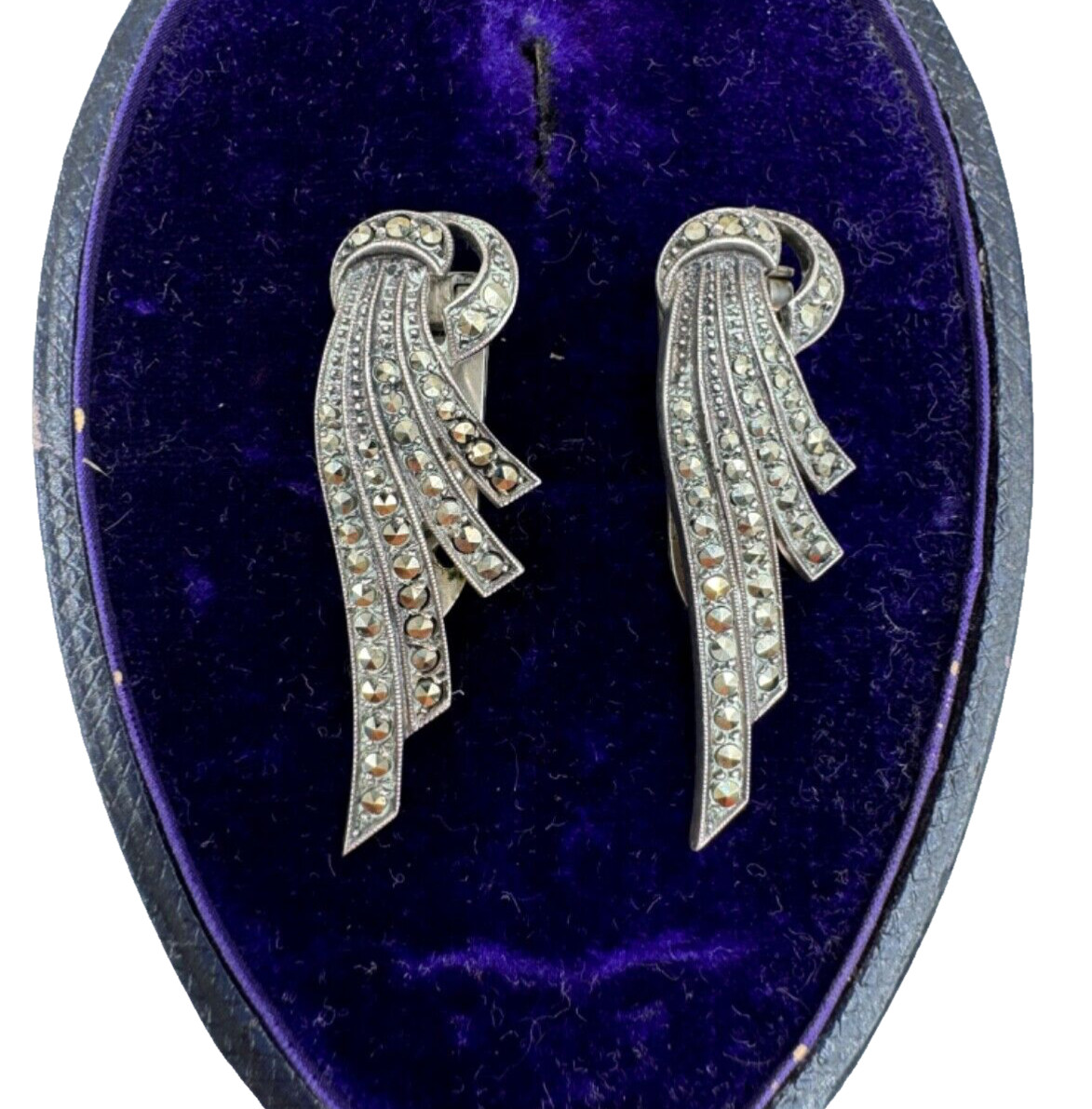 UTMOST RARE GERMAN DUETTE BROOCH DUO 2 DRESS CLIP MARCASITE STERLING SLVER Uniq!