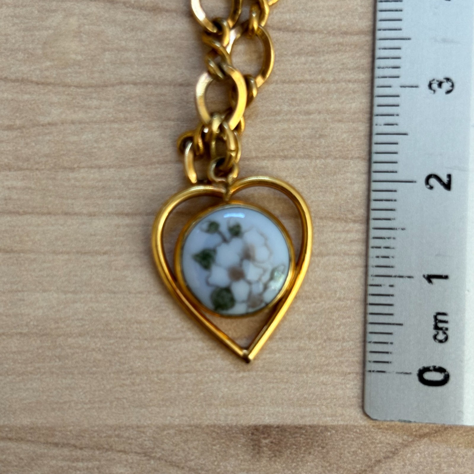 B&G Denmark Porcelain Flower Heart Charm Bracelet Gold Tone Floral
