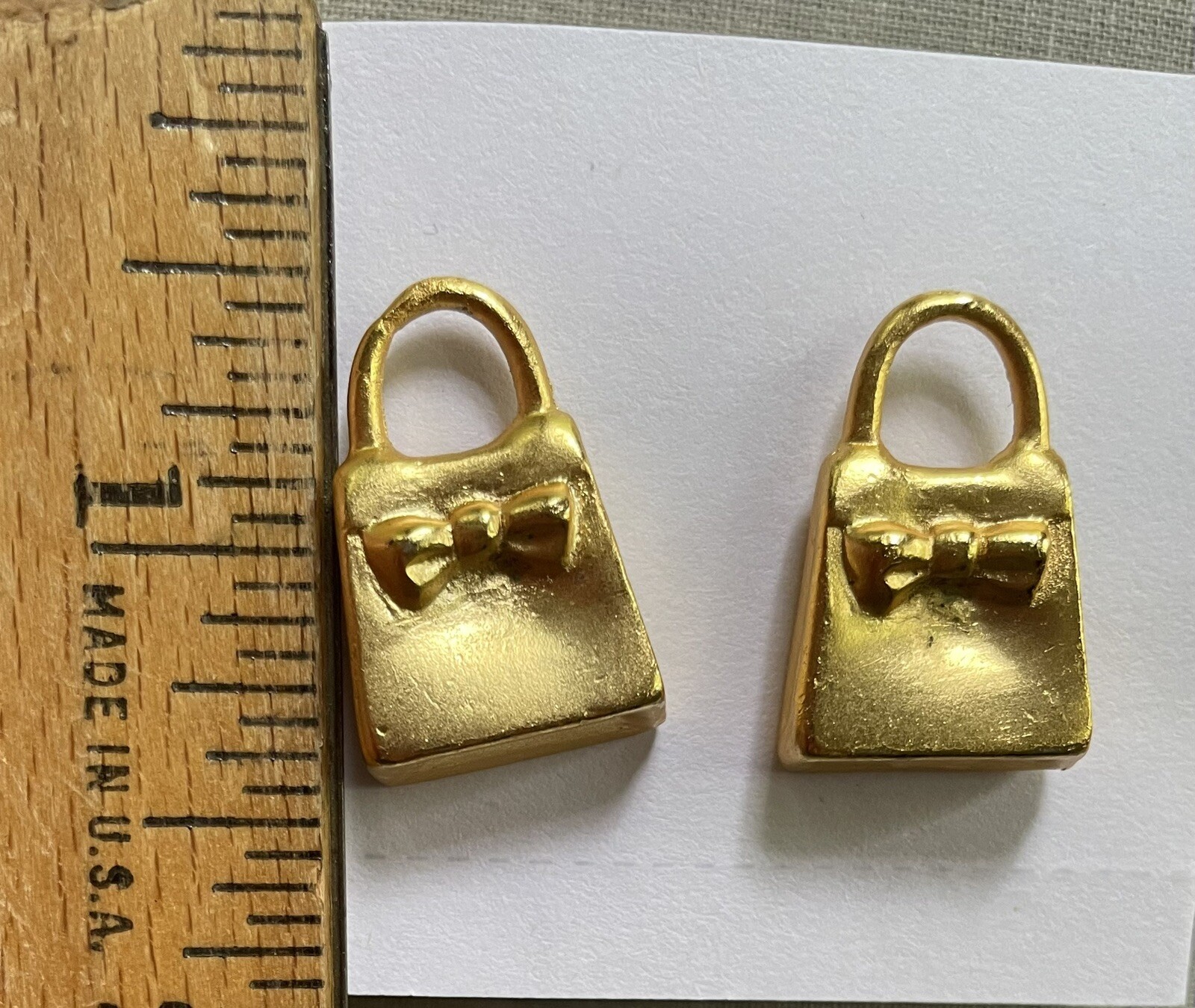 Gold Tone Cufflinks Womens Purse Handbag Shaped 3D About 1-inch Tall