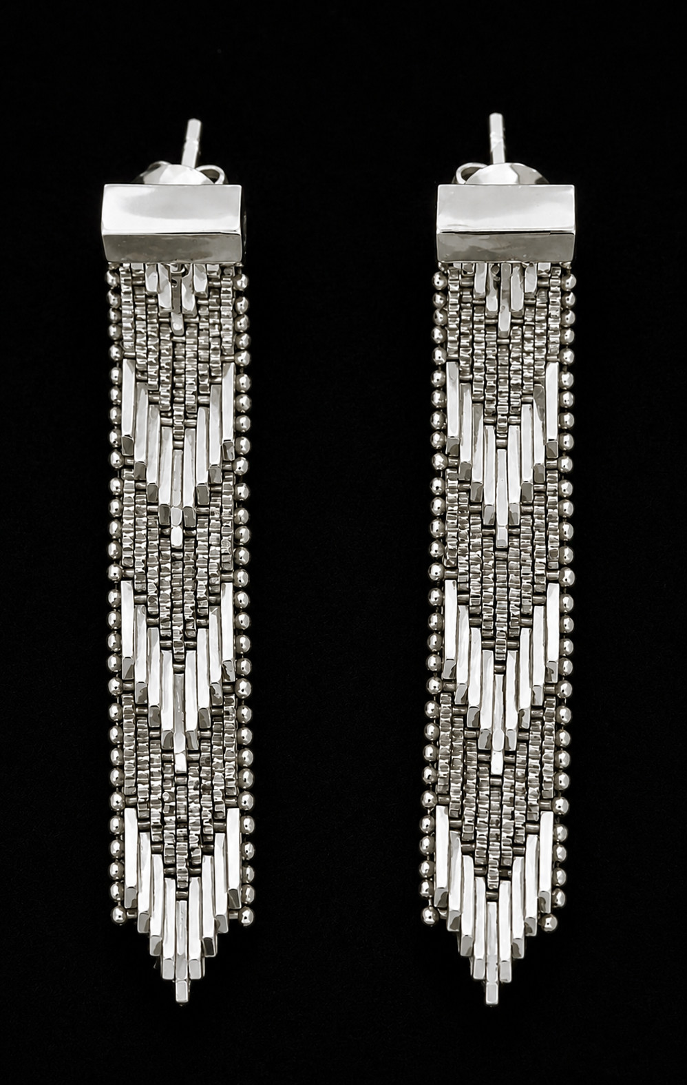 Vintage Taxco Mexico STERLING SILVER (925) Fringe Dangle Earrings Art Deco