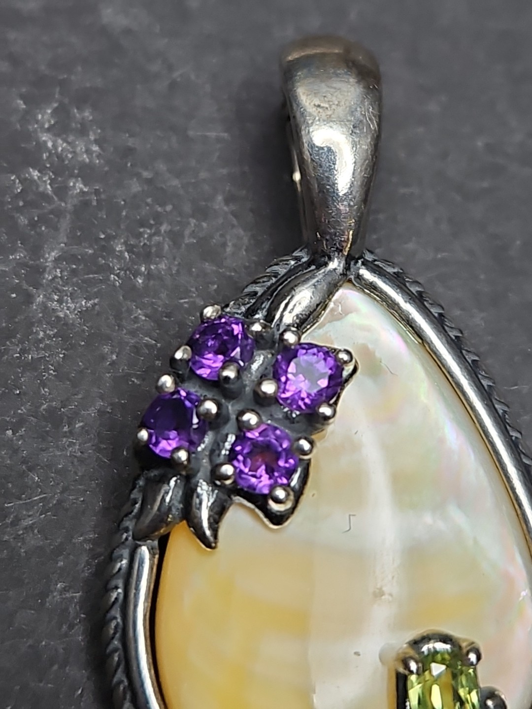 Carolyn Pollack Gold Mother of Pearl Multi Gemstone Flower Pendant 925 VINTAGE