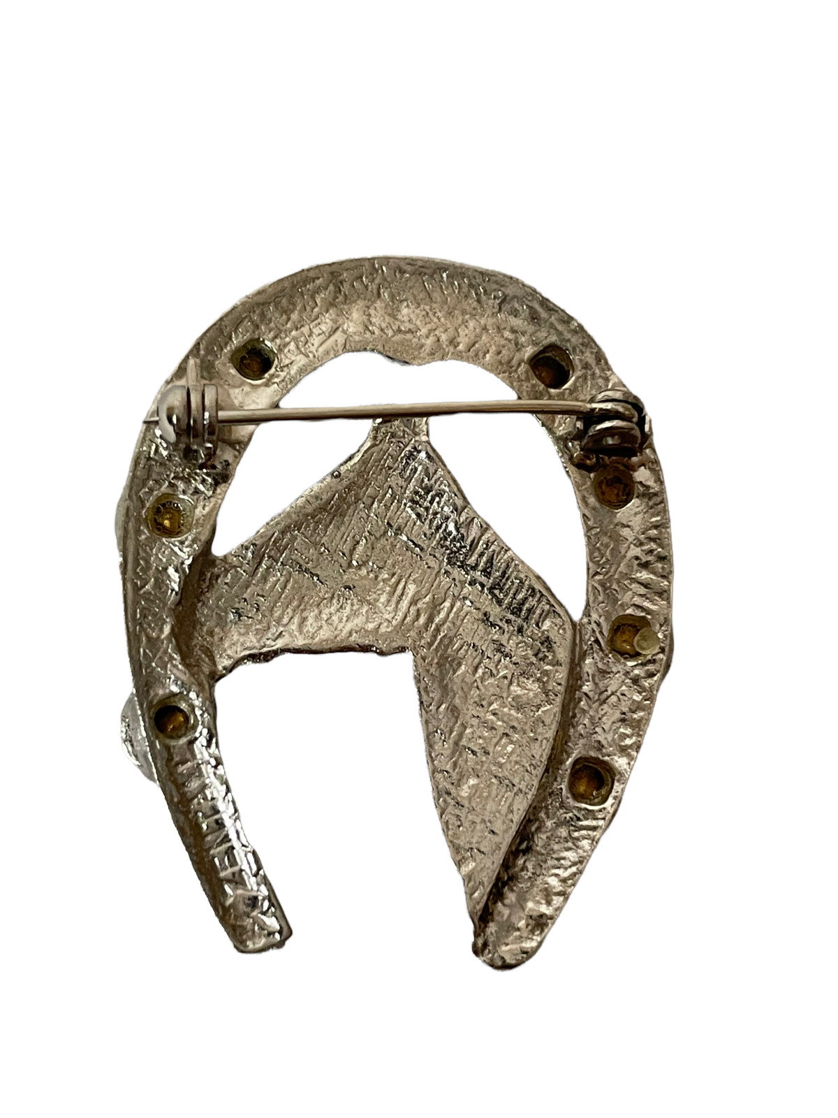 Vintage ZENTALL Horse Brooch Pin Jewelry Horseshoe Rhinestone Accent