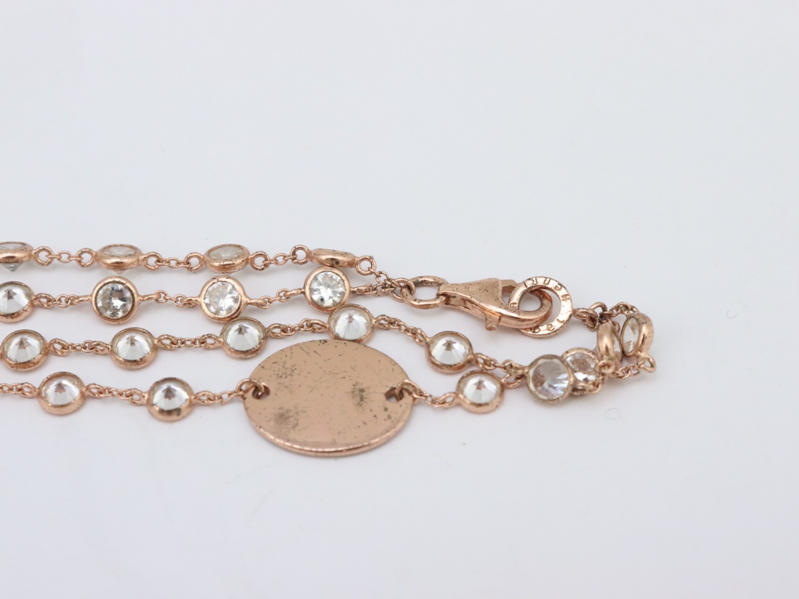 Henri Bendel 925 Sterling Silver Bezel Set Crystal or CZ Necklace Rose Gold Tone