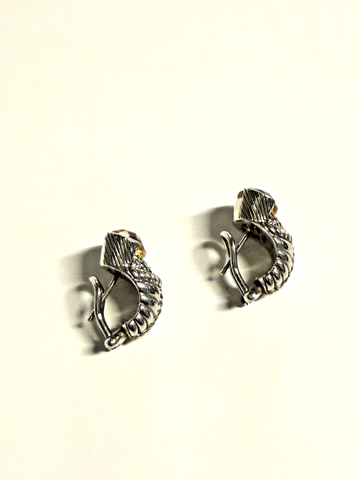 Judith Ripka Sterling Silver Earrings for Pierced Ears w/ Citrine & CZ Stone