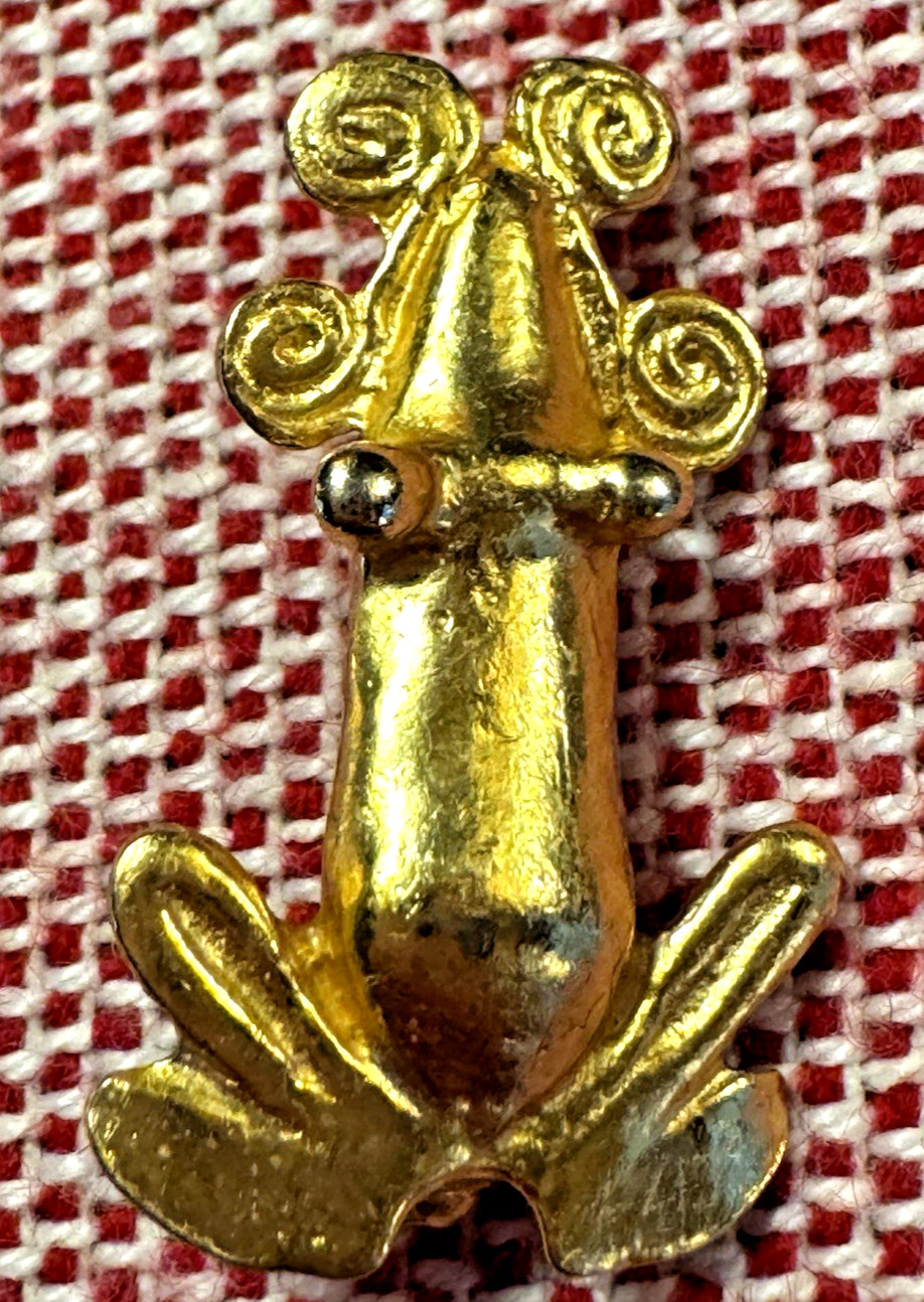 Alva Studios Gold Plated Pre Columbian Frog Pin Signed Inca Brooch