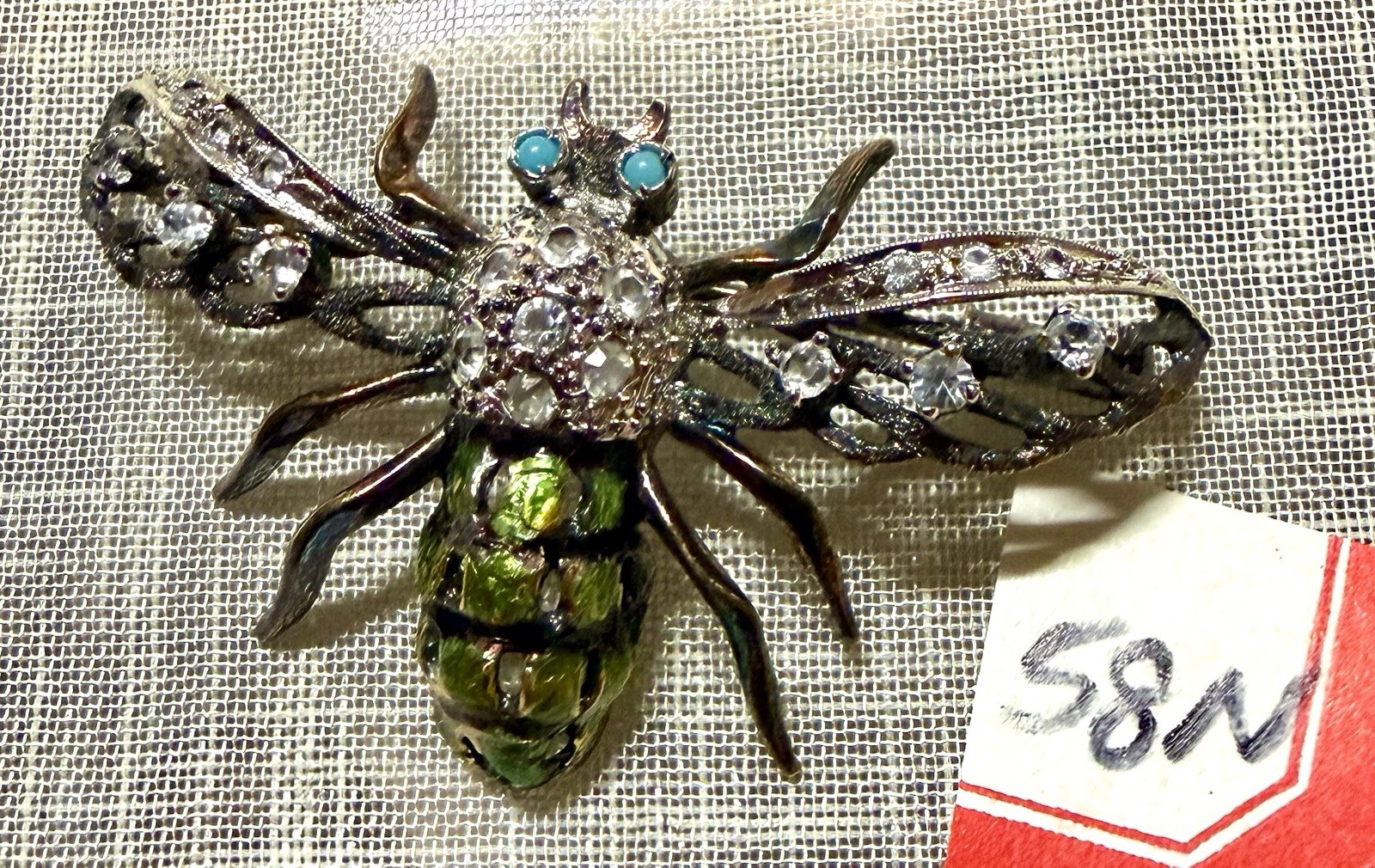 Vintage Sterling Silver Vermeil Bee Wasp Brooch Rhinestone Enamel Figural Pin