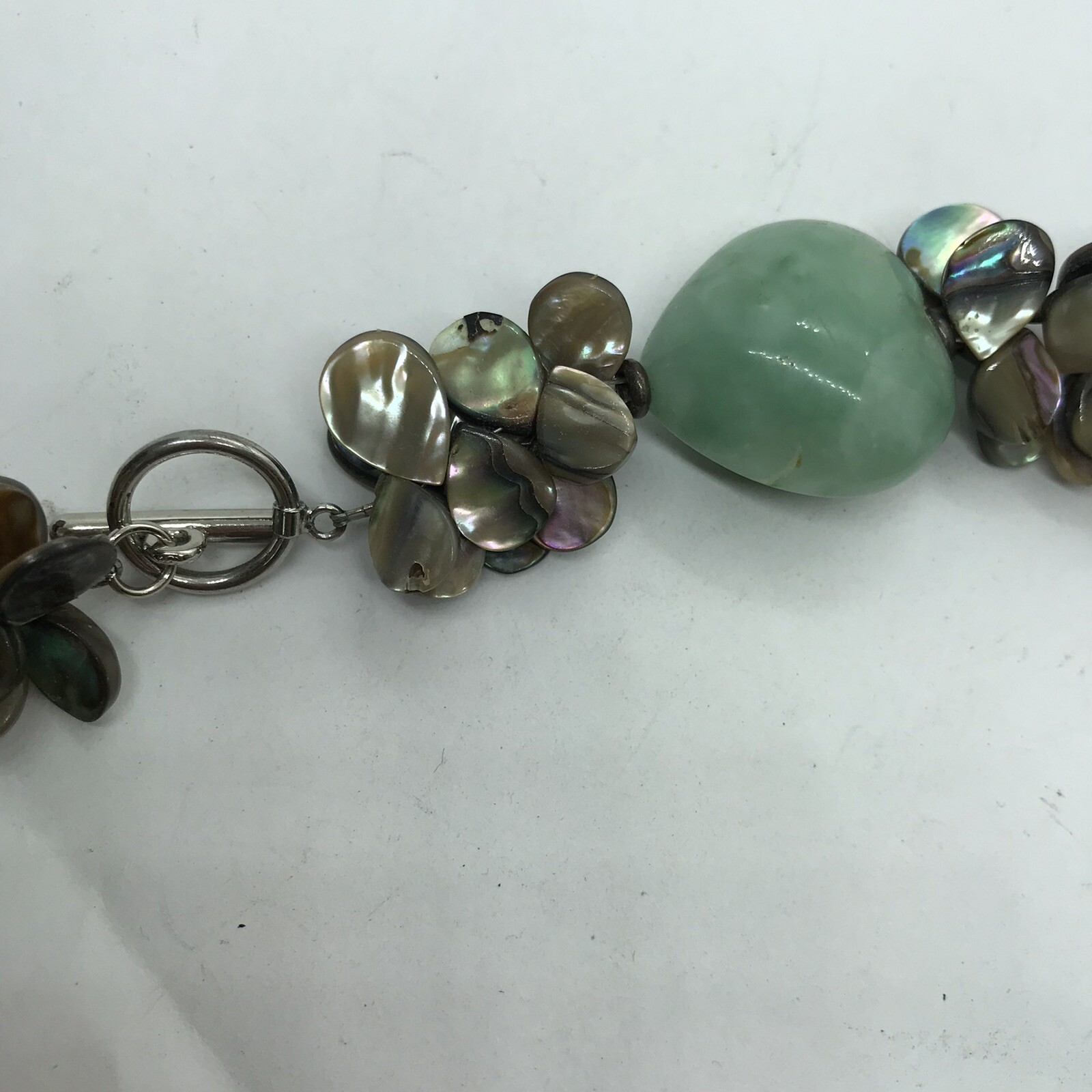 Vintage Necklace Polished Stone heart shaped Abalone Shell chunky Boho 90s