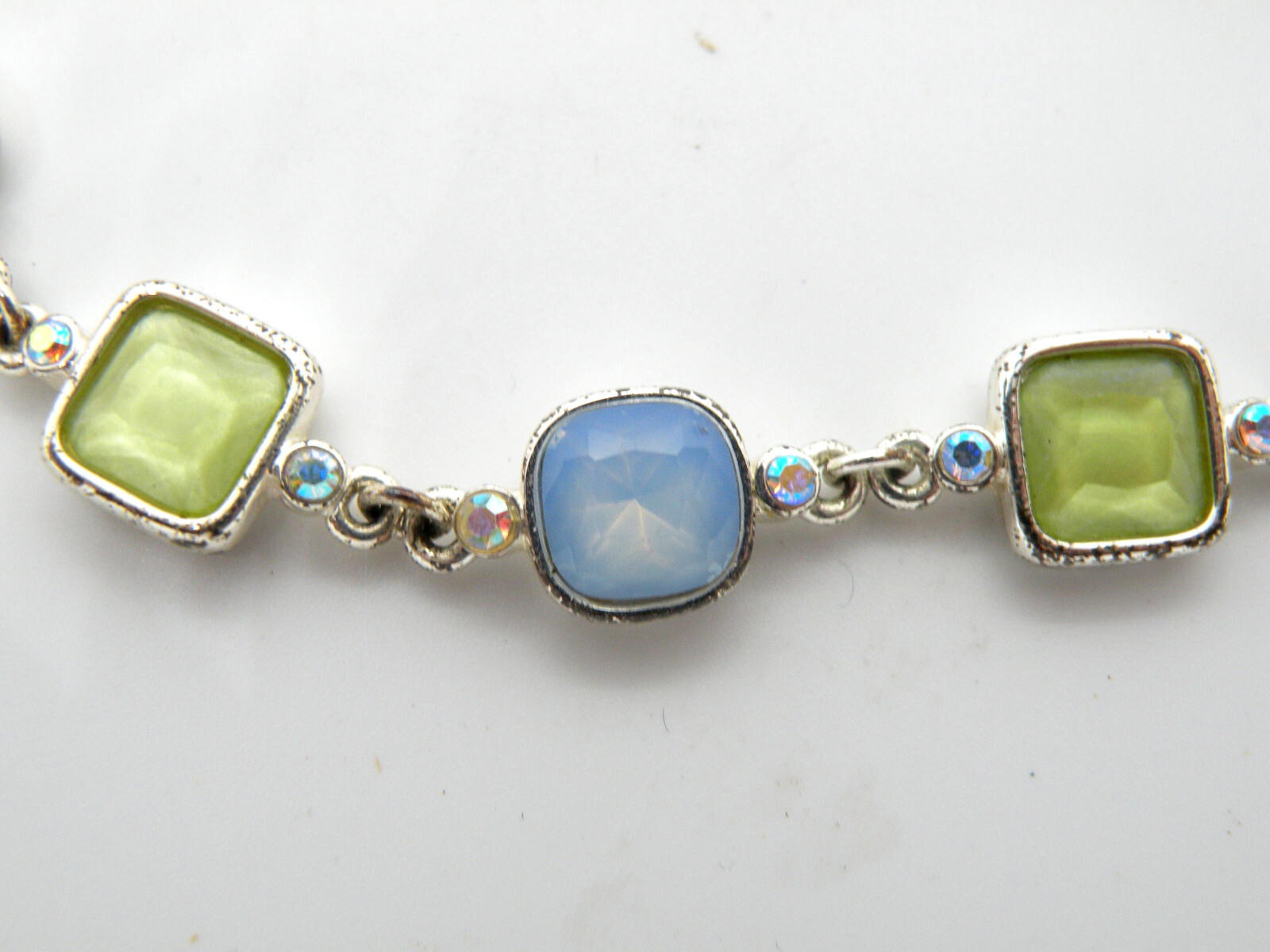 Vtg Anne Klein Signed Blue Green Crystal Silver Pendant Women Necklace – 63b19
