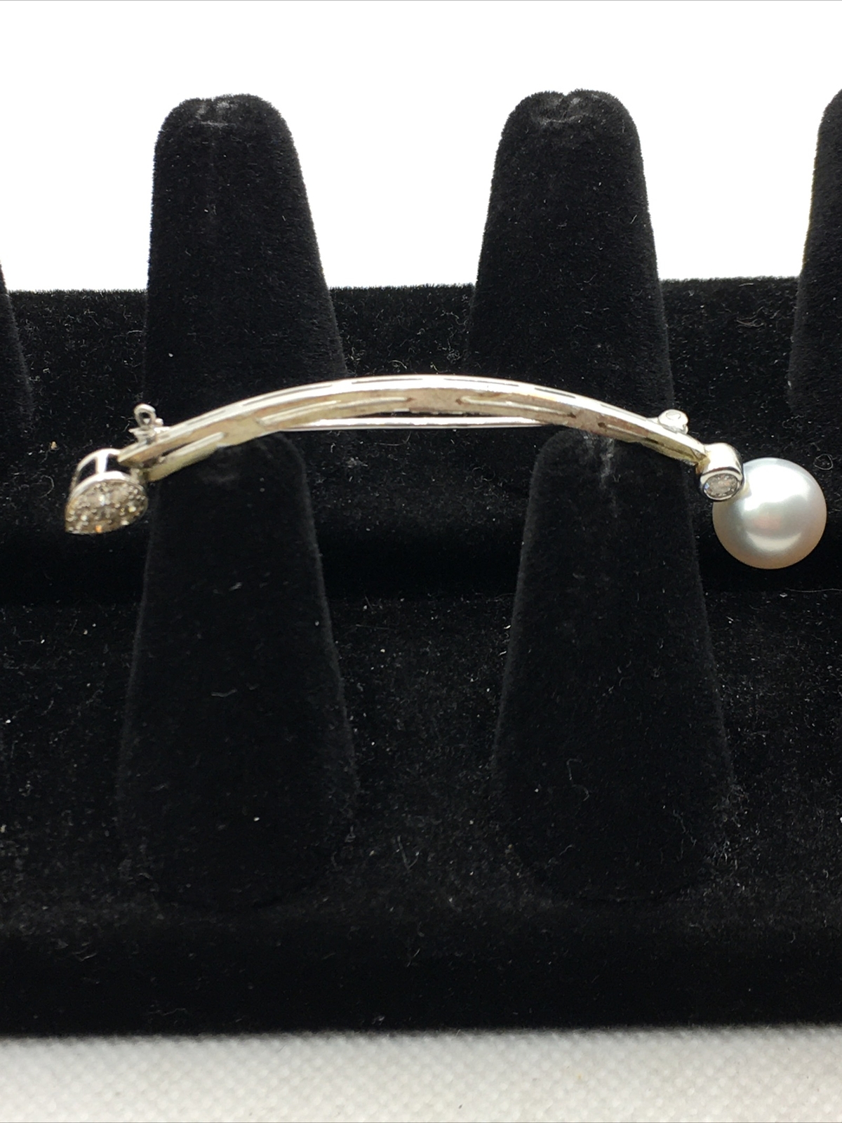 VINTAGE 18K White Gold South Sea Pearl & 0.35CTW Diamond Handmade Pin Brooch 6gr