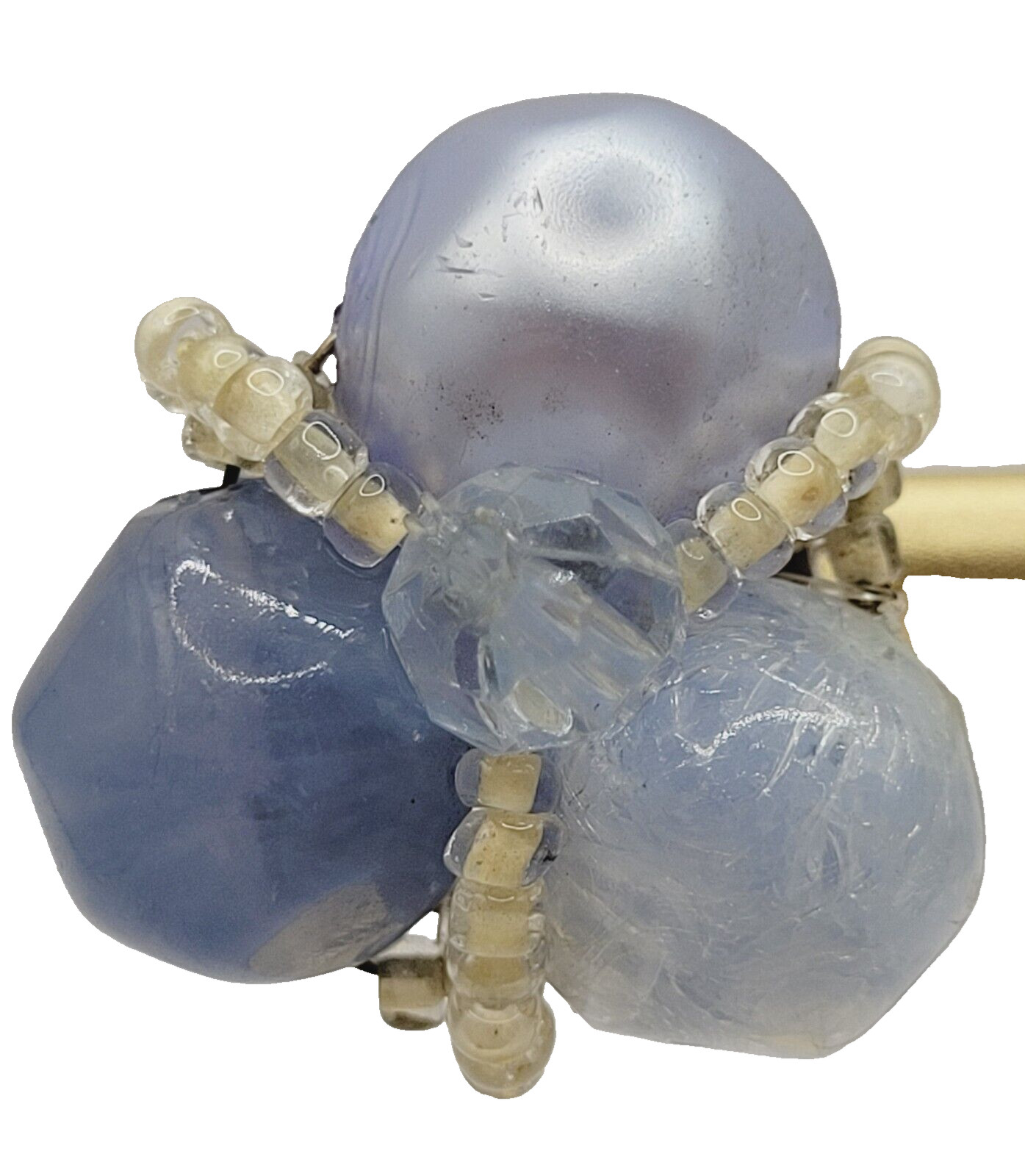 Blue Tones Lucite and Seed Bead Cluster Clip On Earrings 1950s 1960s W Germany