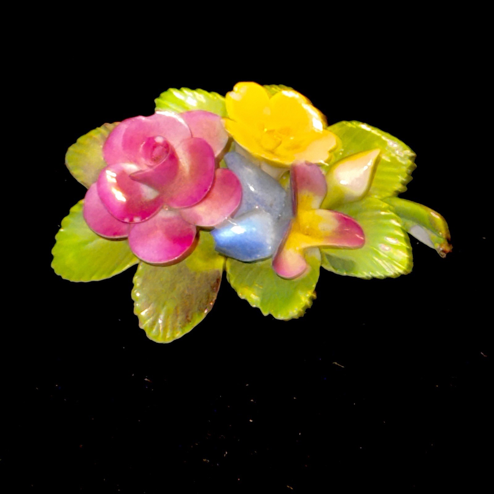 Cara Staffordshire Floral Brooch-1930s English Bone China Porcelain