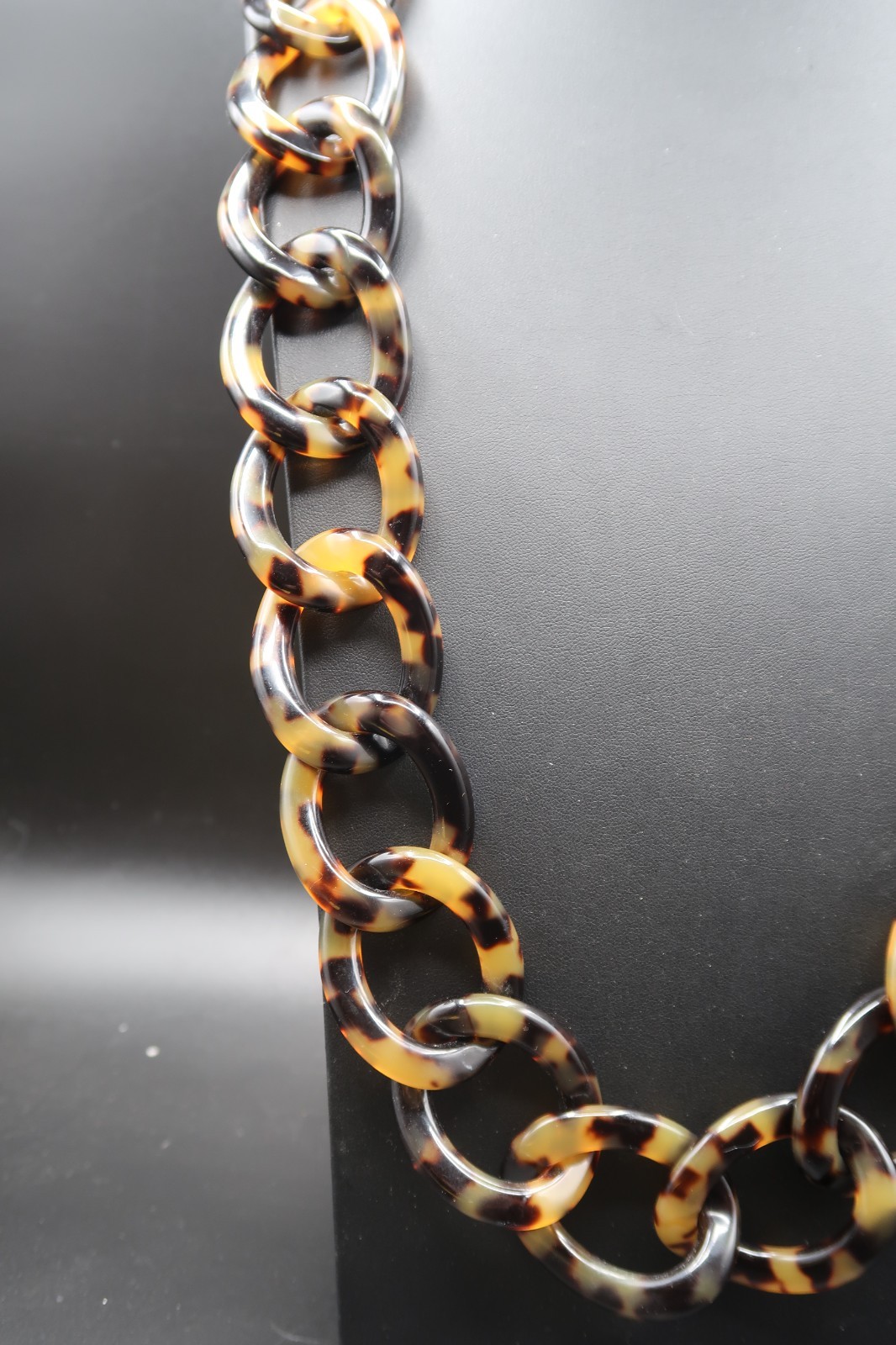 Vtg Chunky Tortoise Shell Large Link Necklace Acrylic Celluloid Bakelite