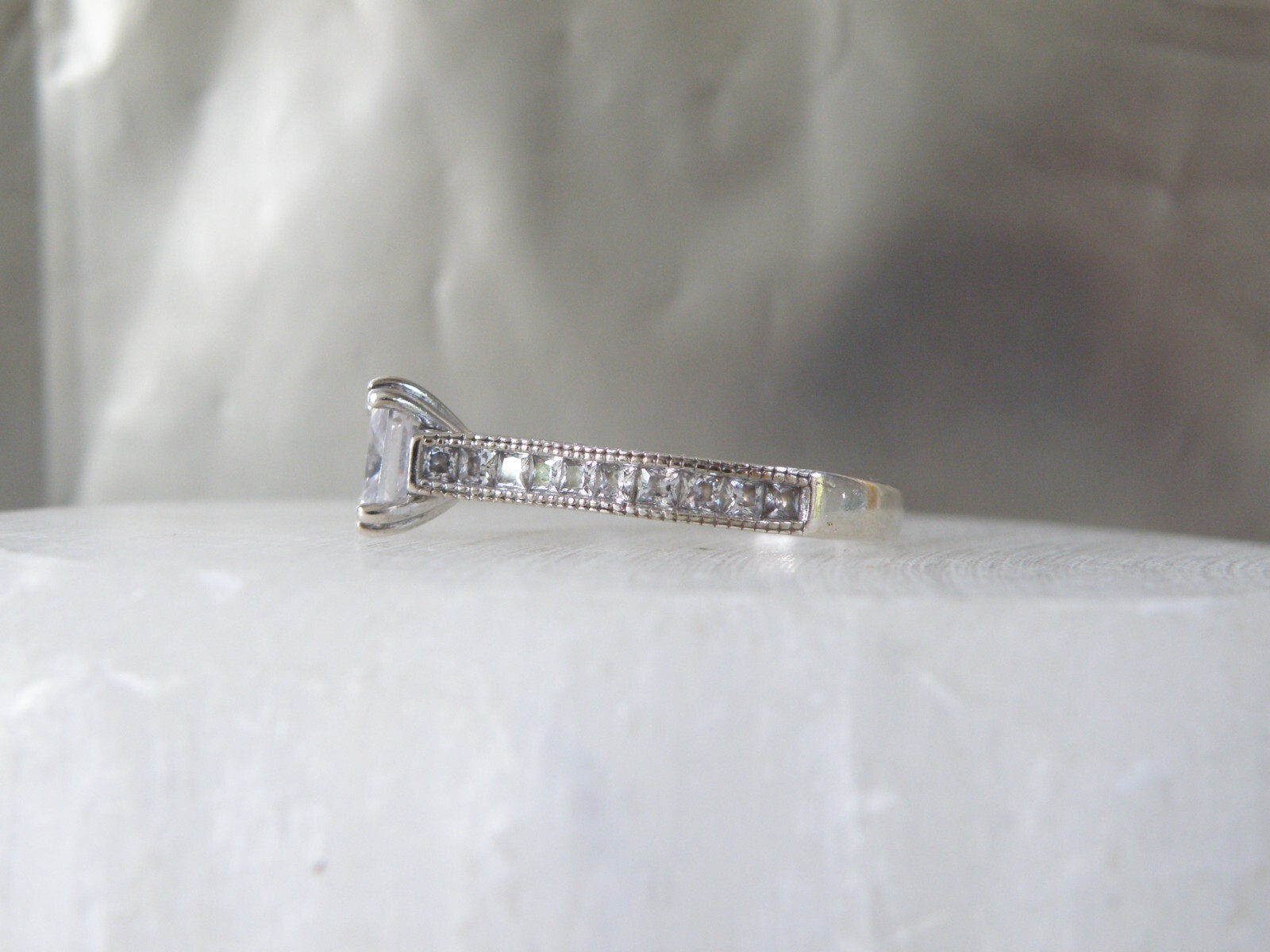Vintage Style Sterling Silver 925 CZ Heirloom Engagement Band Ring Size 9.5