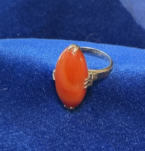 VINTAGE BANDED AGATE RING SIZE 4.25 SILVER
