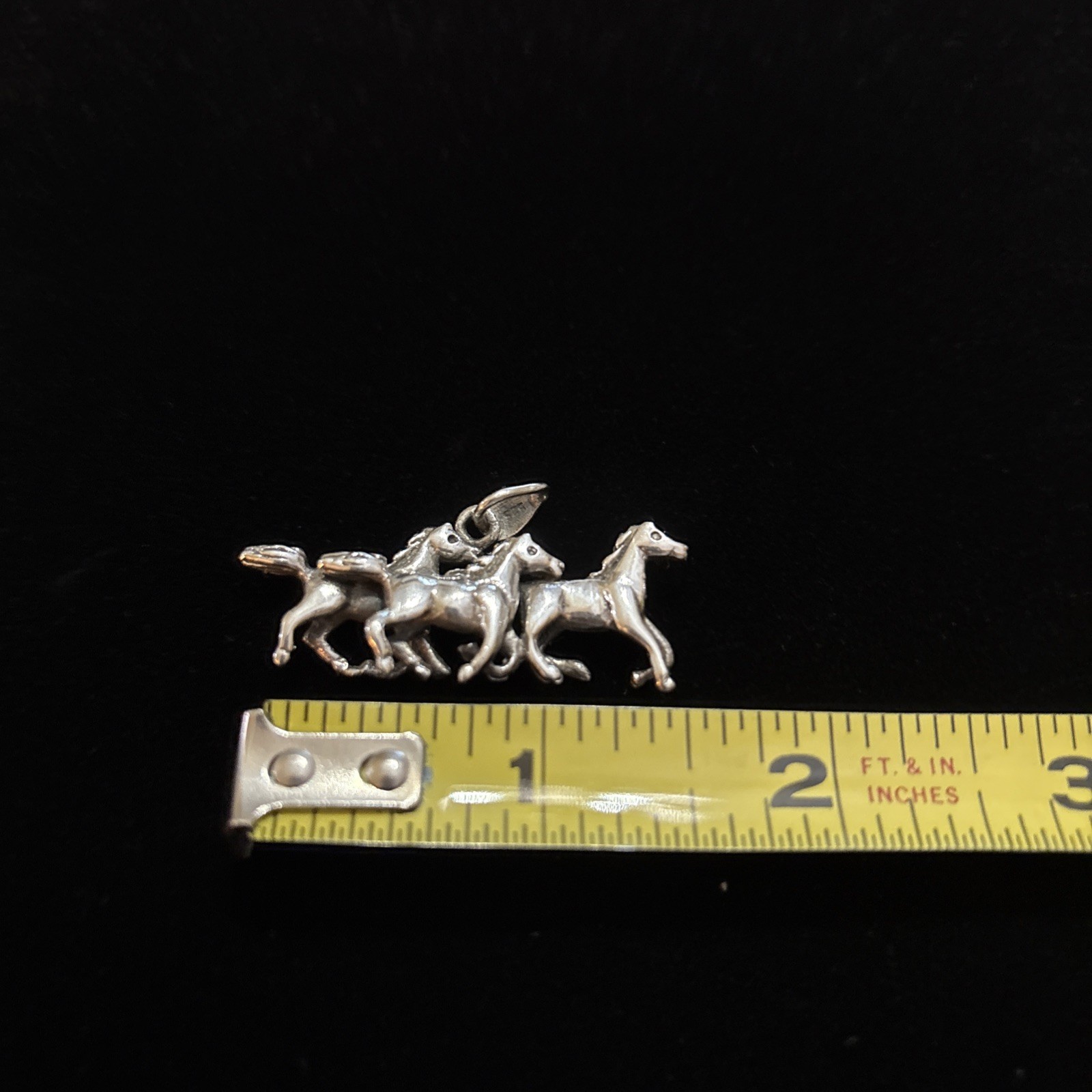 Vintage 925 Sterling Silver Running Horses Pendant 3D