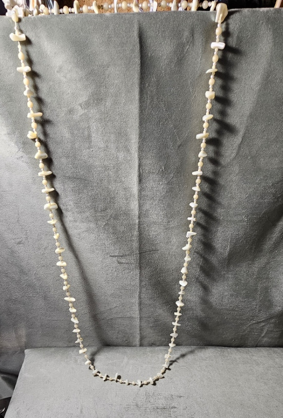 Mother Of Pearl Beads and Chip 40in Single Strand Necklace Vintage Beautiful