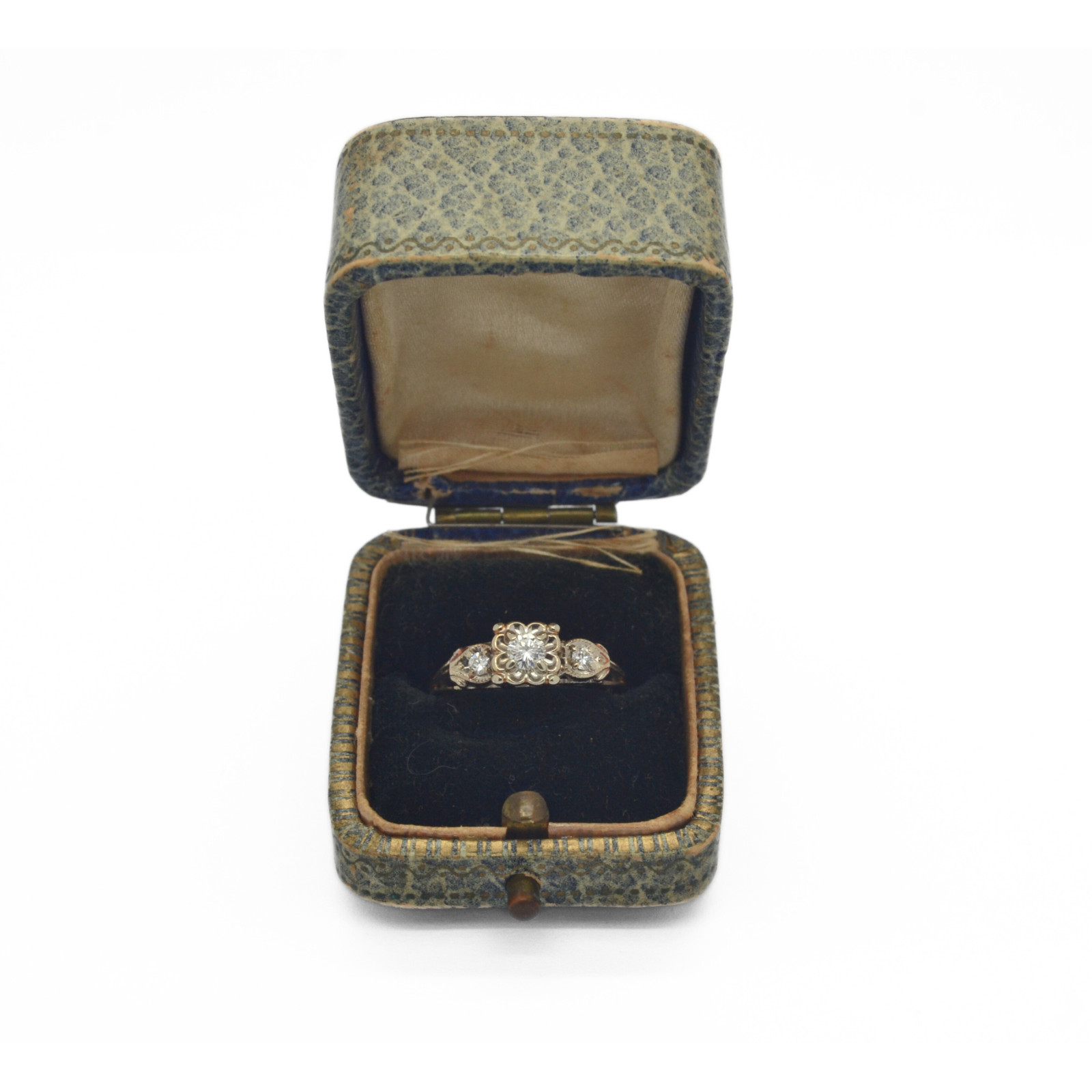 VINTAGE 14K White Gold 0.35ct European Cut Diamond Ring Size 6.75