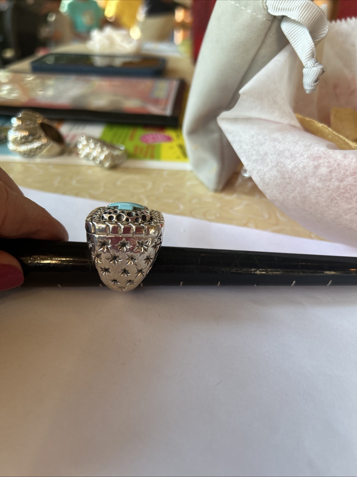 UNUSUAL DIAN MALOUF STERLING TURQUOISE Cross RING SZ 7.5