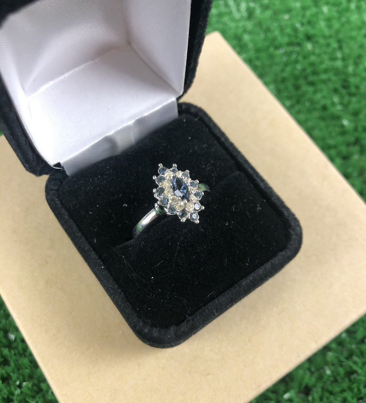 Antique Original Vintage Signed Designer 18k HGE Sapphire Gemstone Estate Ring