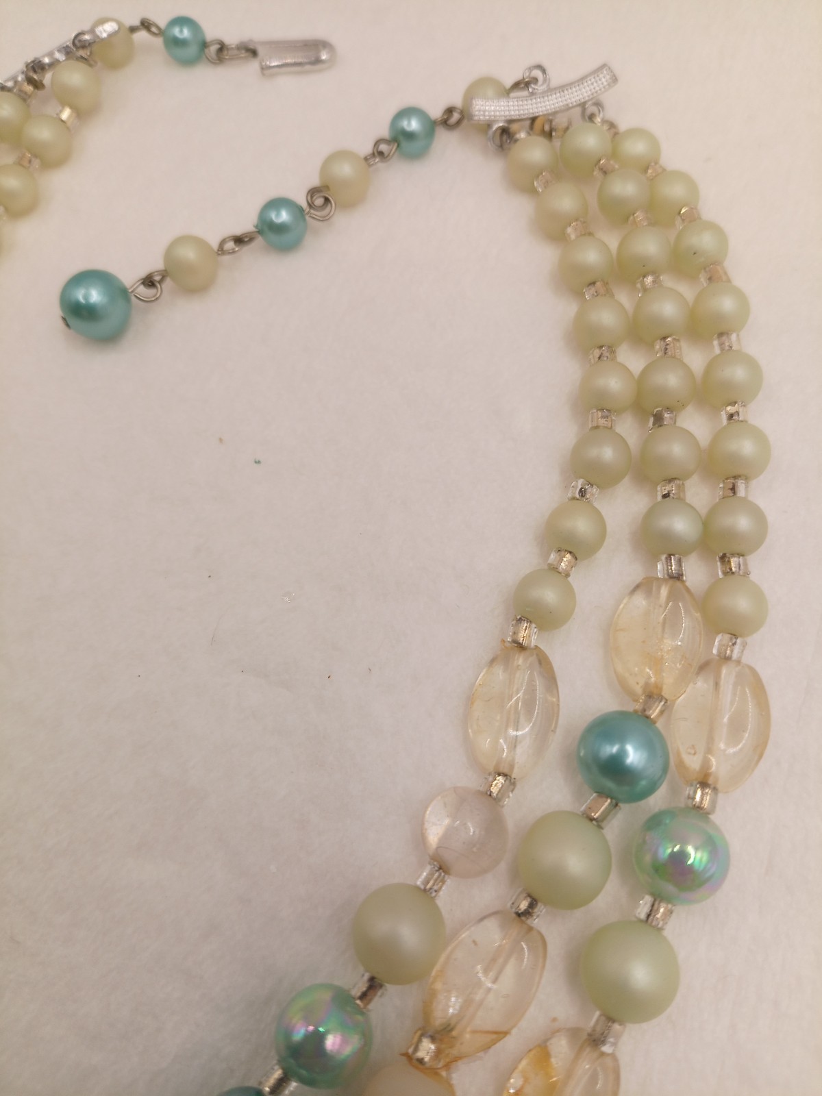 VNTG Japan Shades Of Blue Beaded 3strand Necklace And Matching Clip Earrings