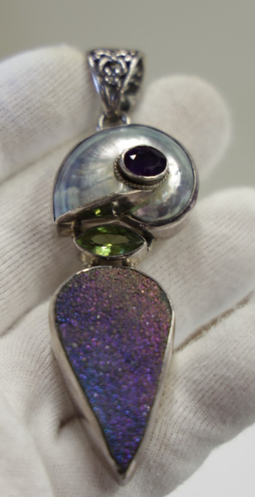 Vintage Sterling Multi Stone Designer Style Pendant 39.8 Grams