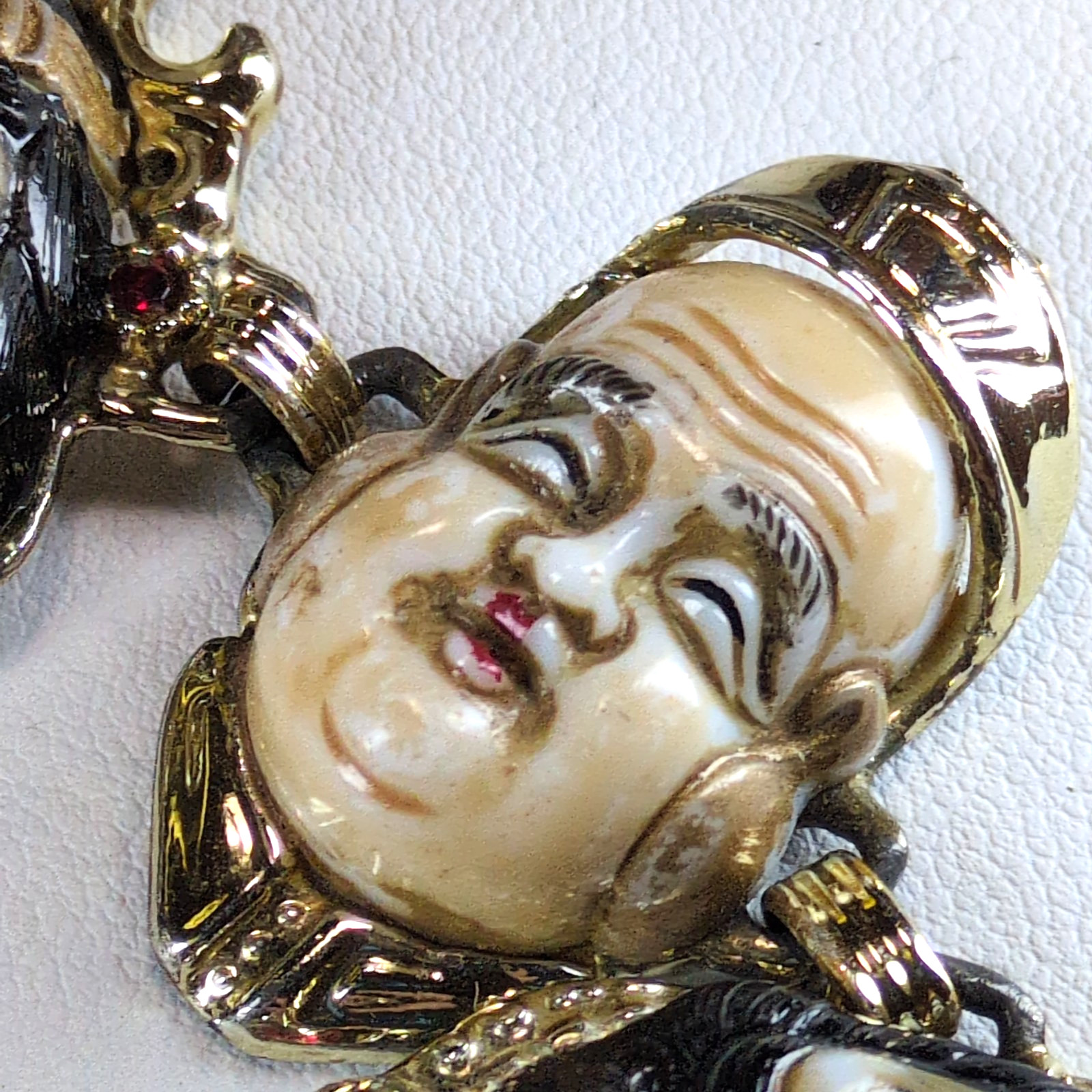 Vintage SELRO SELINI Seven Lucky Gods Bracelet Asian Fortune Faces Figural Panel