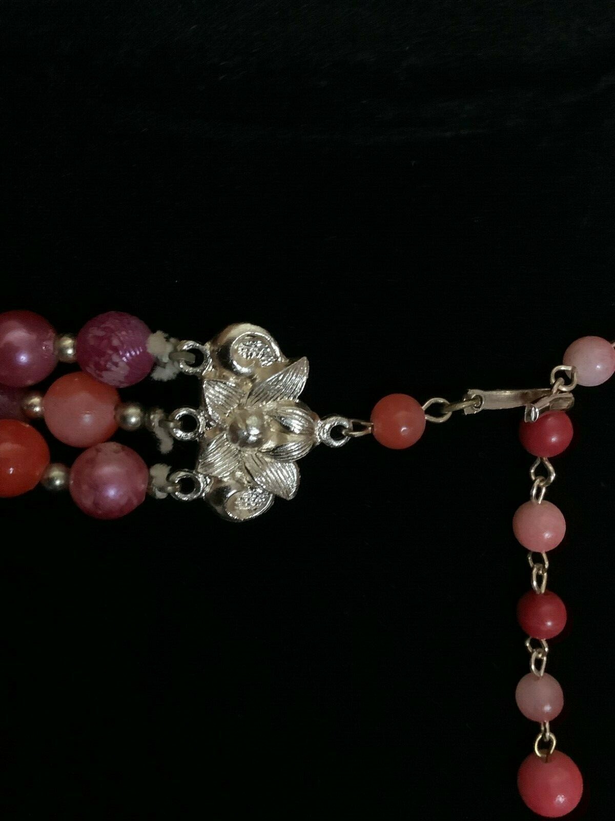 Triple Strand Vintage Pink Beads, Different shapes and tones