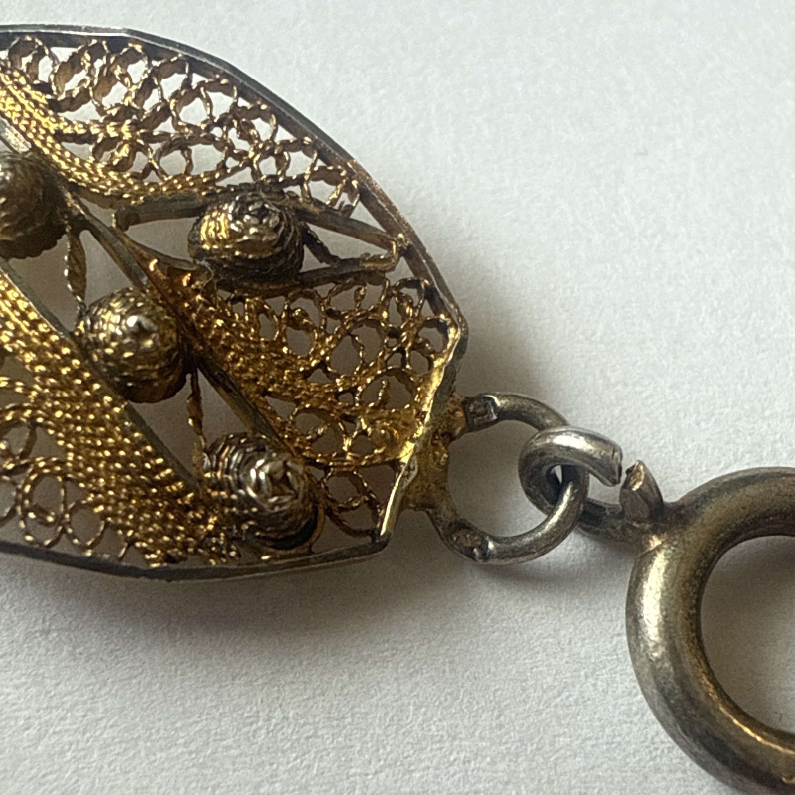 Vitg Sterling Silver Gold-wash Guilloche Enamel Ornate Filigree Panel Bracelet