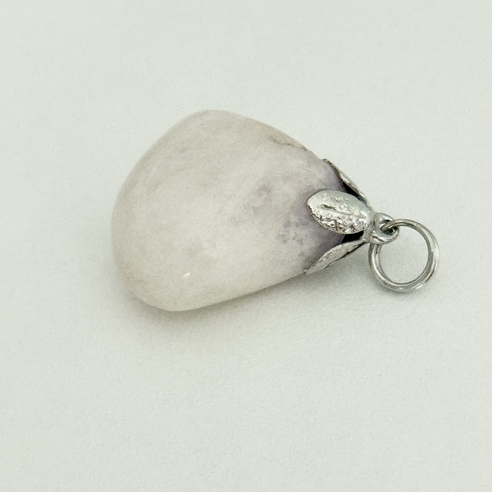 Ladies White Crystal Quartz Gemstone Unique Shaped Silver Tone Artisan Pendant