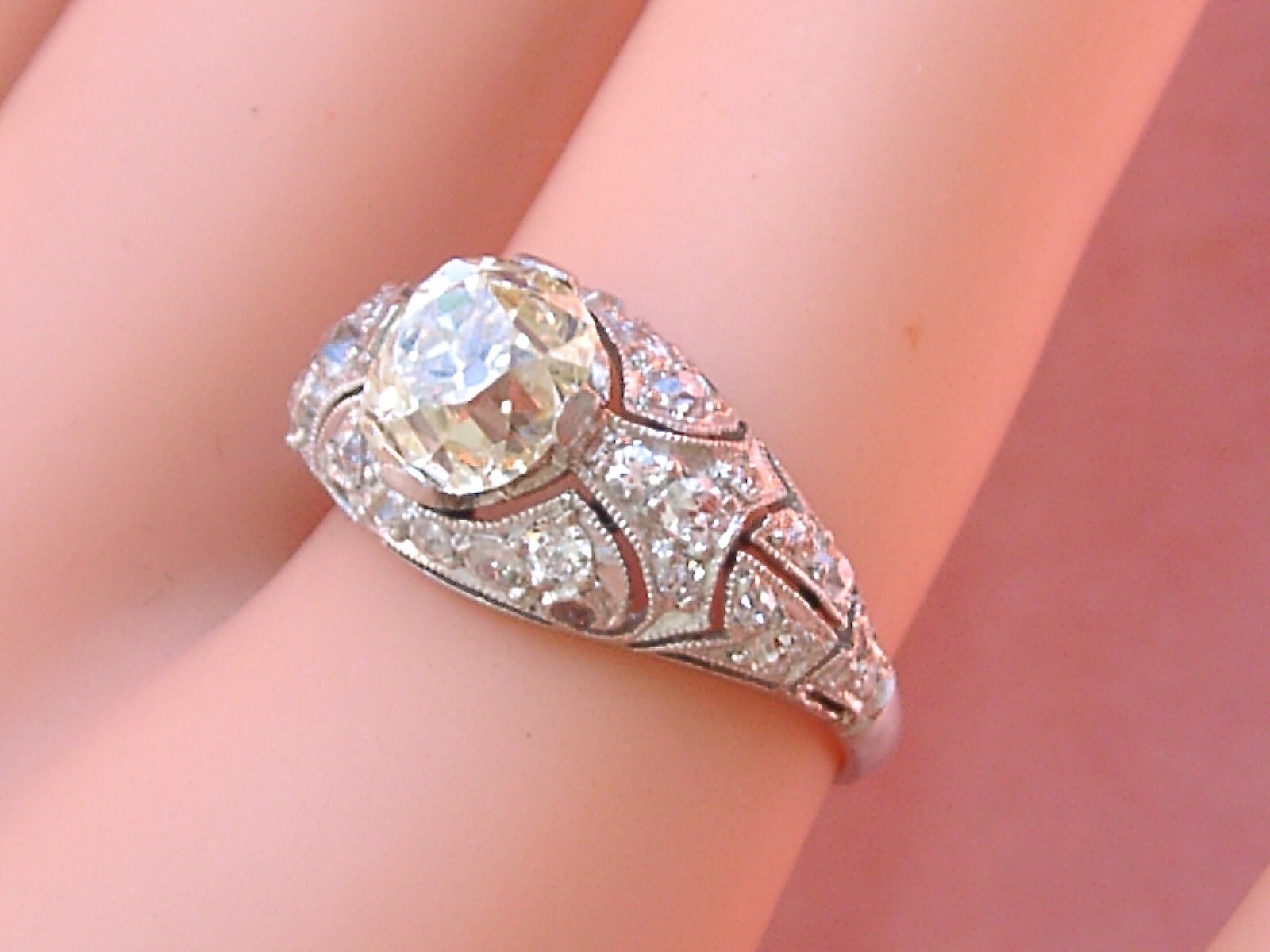 ANTIQUE ART DECO 1.52ct YELLOW EURO DIAMOND PLATINUM ENGAGEMENT RING 1930 sz 6.5