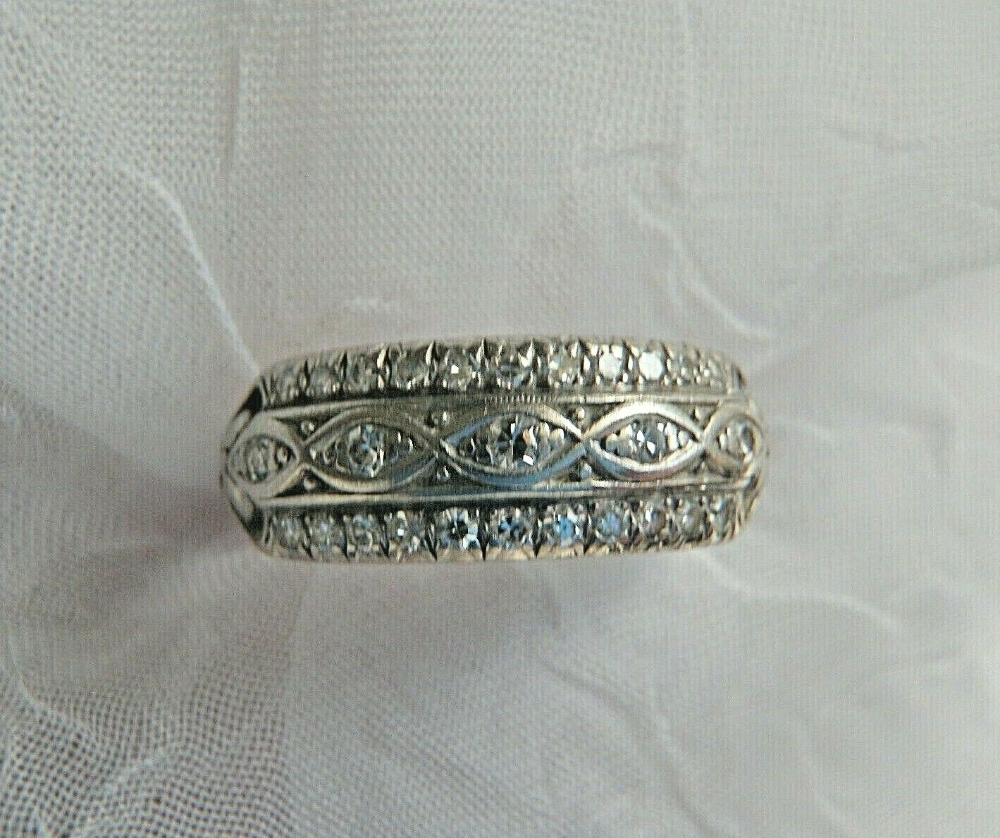 LOVELY RARE DECO ANTIQUE PLATINUM DIAMOND WEDDING BAND RIGHT HAND RING SZ 6.5