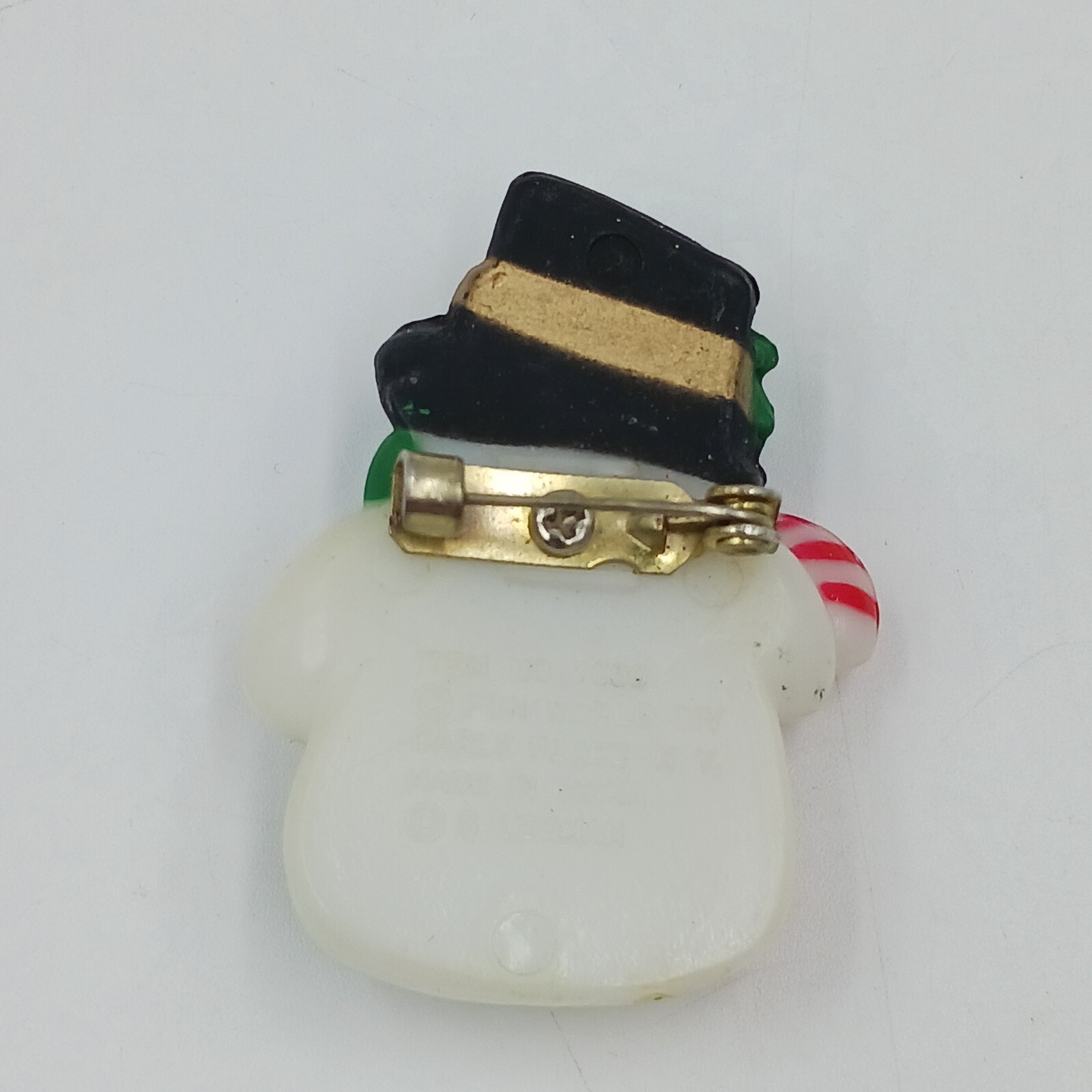 Fun World S. Lehman Snowman Brooch Pin Holly Candy Cane & Green Scarf Vintage