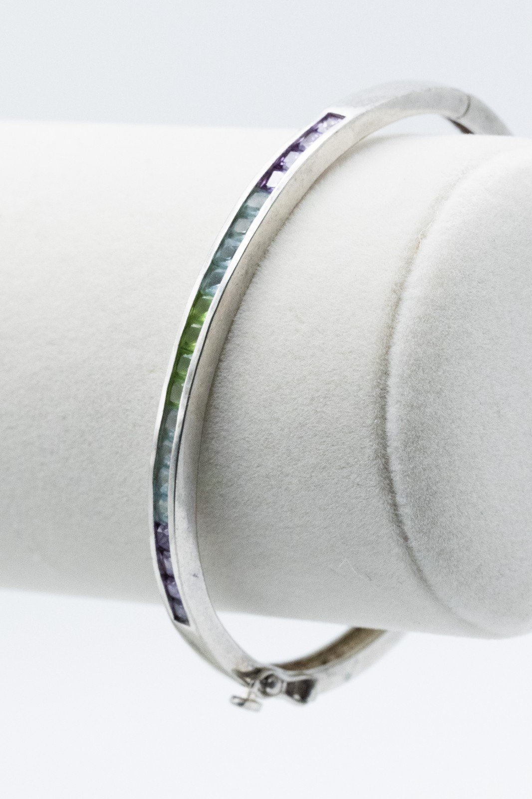 Sterling Silver Hinged Bangle Bracelet Multi-Color Channel Set Stones 925 Retro