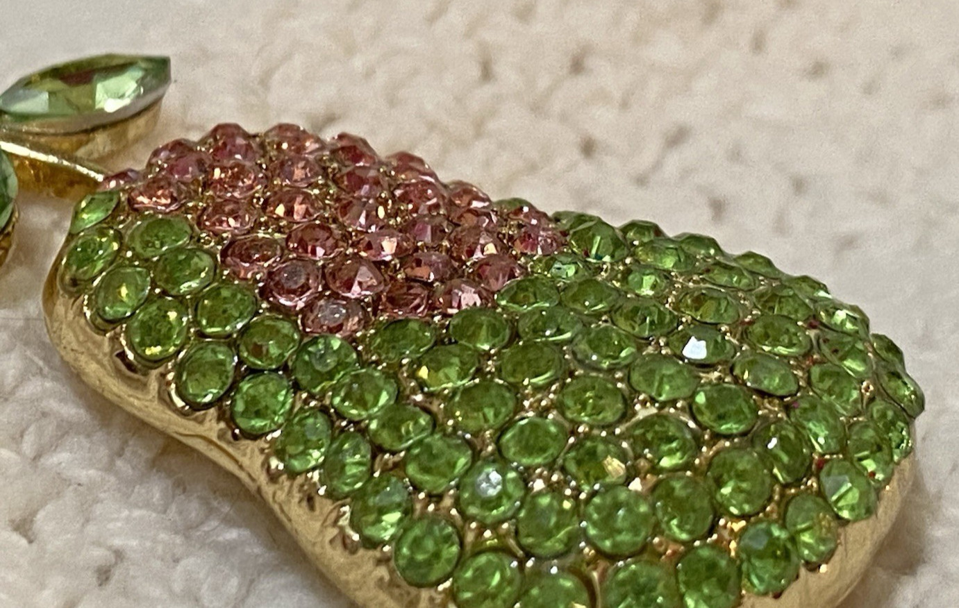 Vintage Pear Shape Pink And Green Rhinestone Gold Tone Brooch