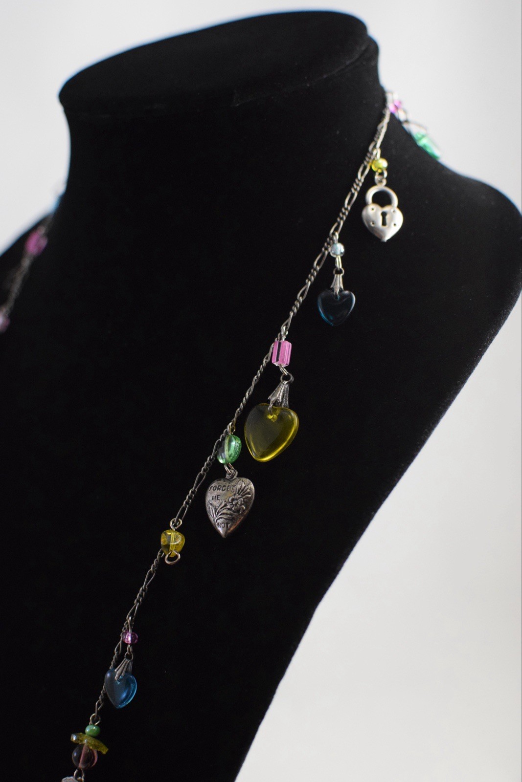 VTG? Glass Works Studio Glass Puffy Hearts Cupid Lock Heart Charm Necklace Read