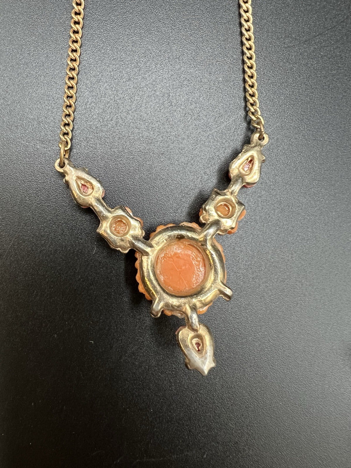Art Deco Molded/Carved Peach Pink Floral Necklace & Matching Brooch