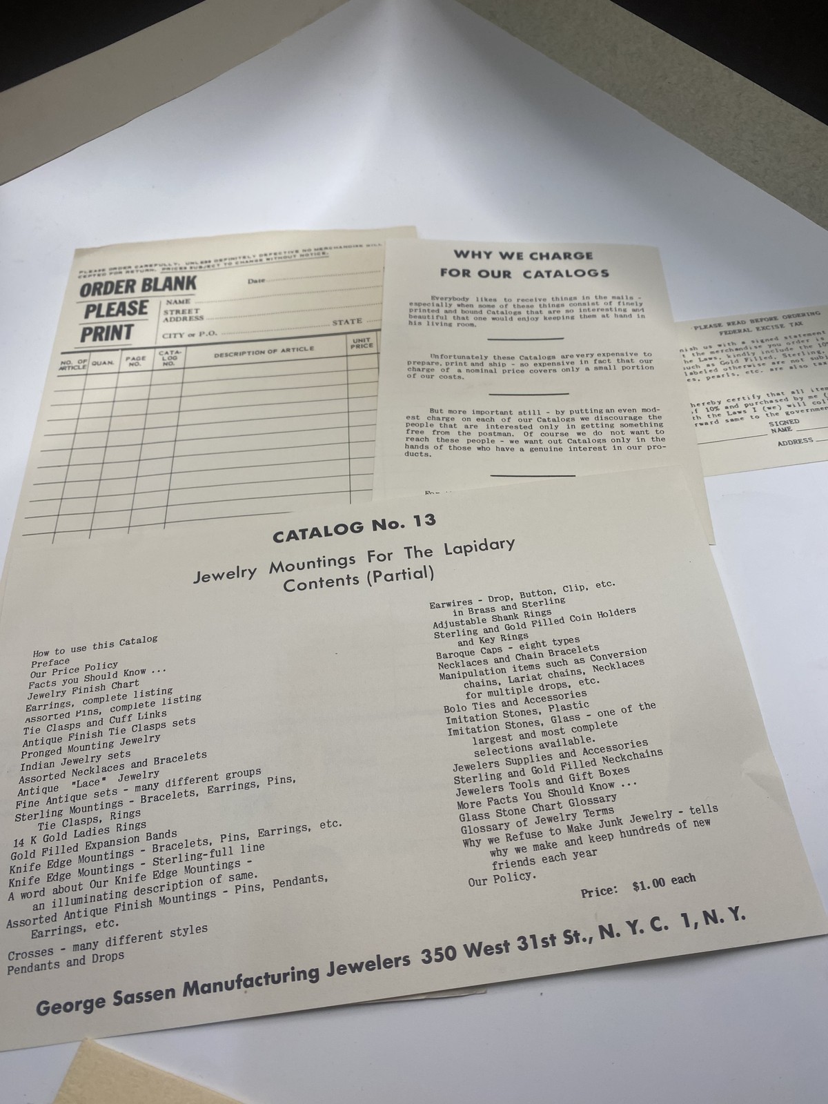 Vintage George Sassen Baroque Jewelry Catalog No. 10 Price List 1950s New York