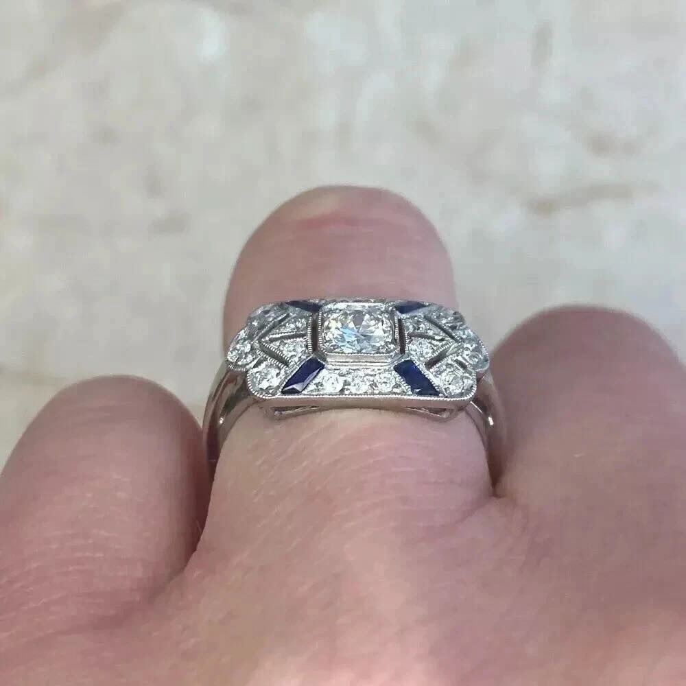 Art Deco Style Sterling Silver CZ & Blue Sapphire Accents Ring – Size 7