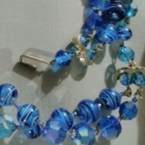 Necklace Vintage Strand Artisan Blue Teal Beaded Hook Clasp Retro Jewelry Glass