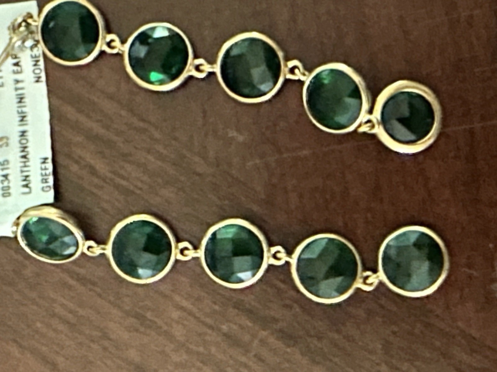 Stunning Lanthanon Green Crystal Gold Henri Bendel Vintage Dangling Earrings NWT