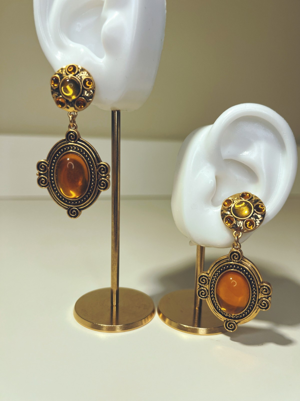 Vintage-Inspired Gripoix Glass Cabochon Earrings 925 Sterling Silver Posts