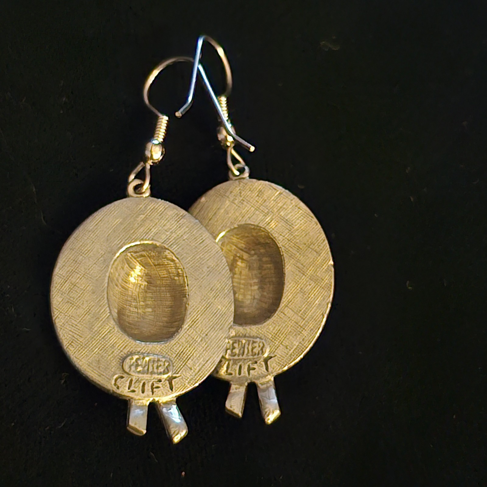 Vintage 1980 CLIFT STRAW HAT w/ FLOWERS PEWTER DANGLE PIERCED EARRINGS Beautiful