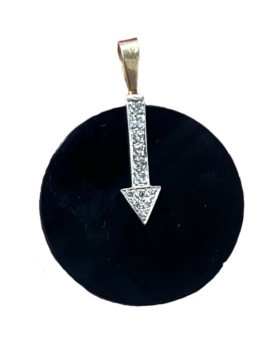 Circa 1920s Black Onyx & Diamond 14K Gold Pendant