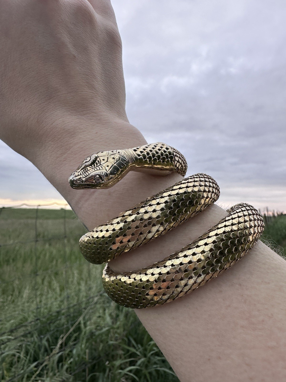 Gold Tone Whiting & Davis Mesh Snake 3 Ring Adjustable Bracelet