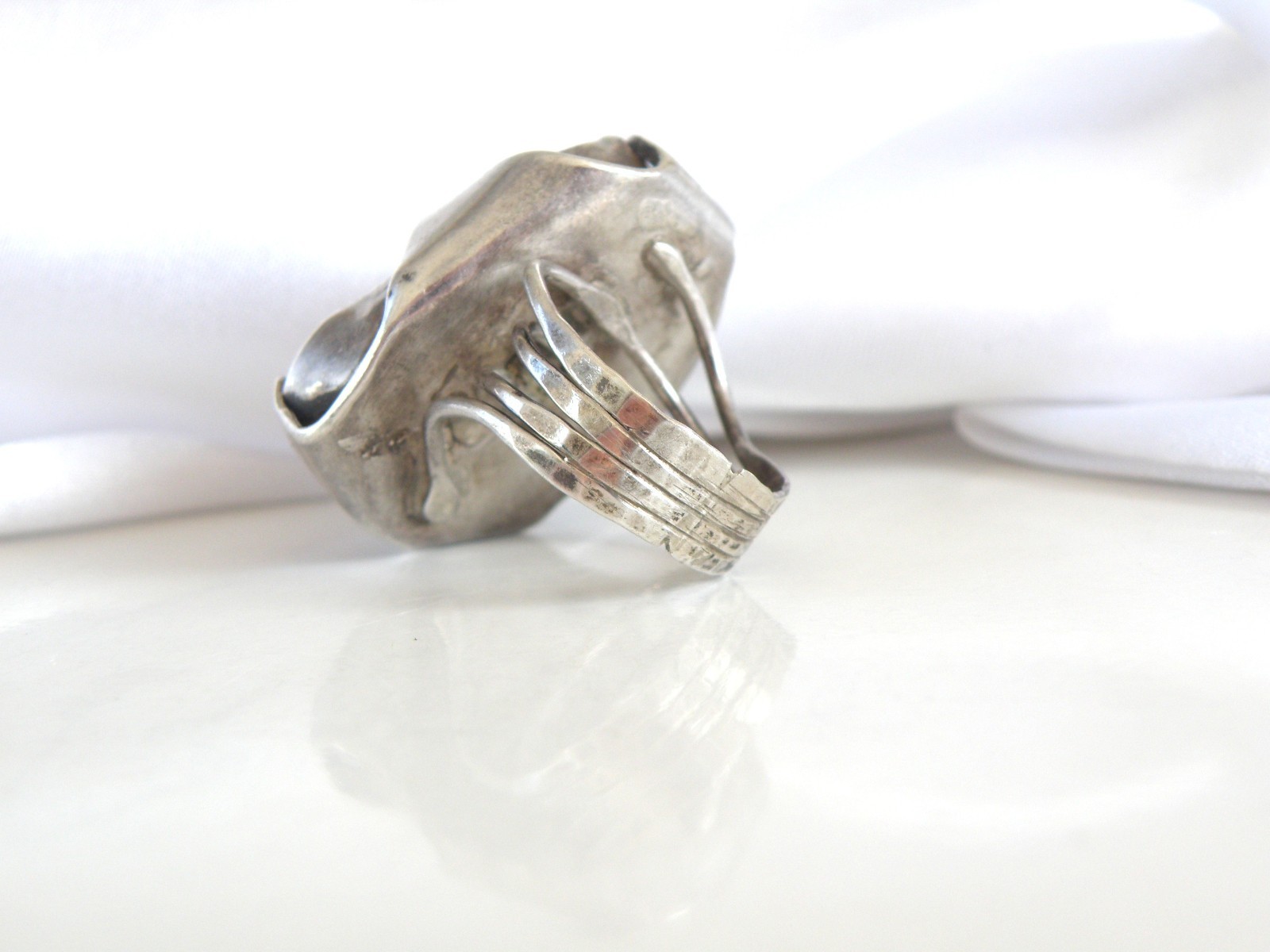 Vintage Sterling Silver 925 Banded Agate Brutalist Modernist Statement Ring 7