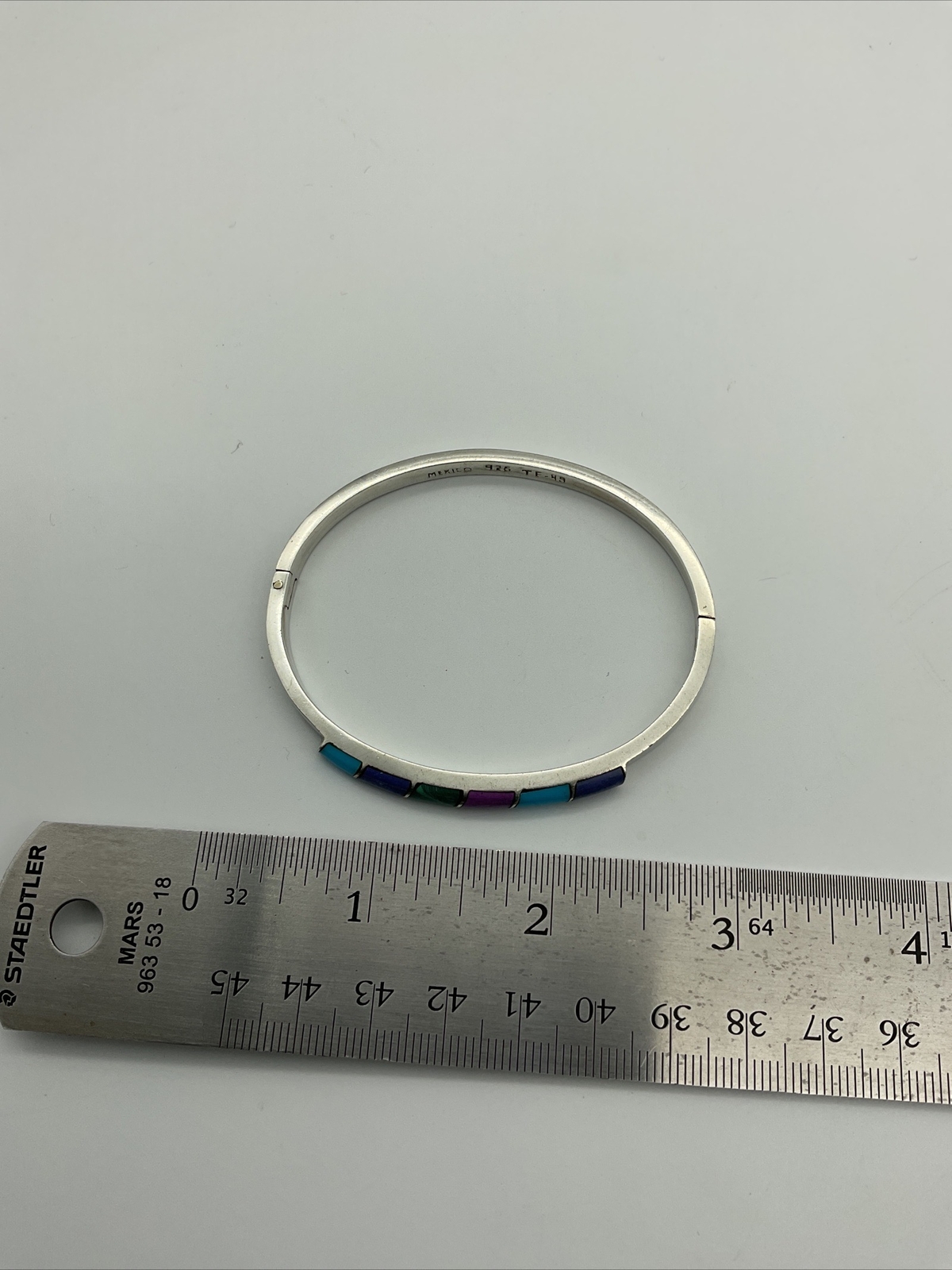 925 Bangle Locking Cuff With Purple And Blue Stones 7″