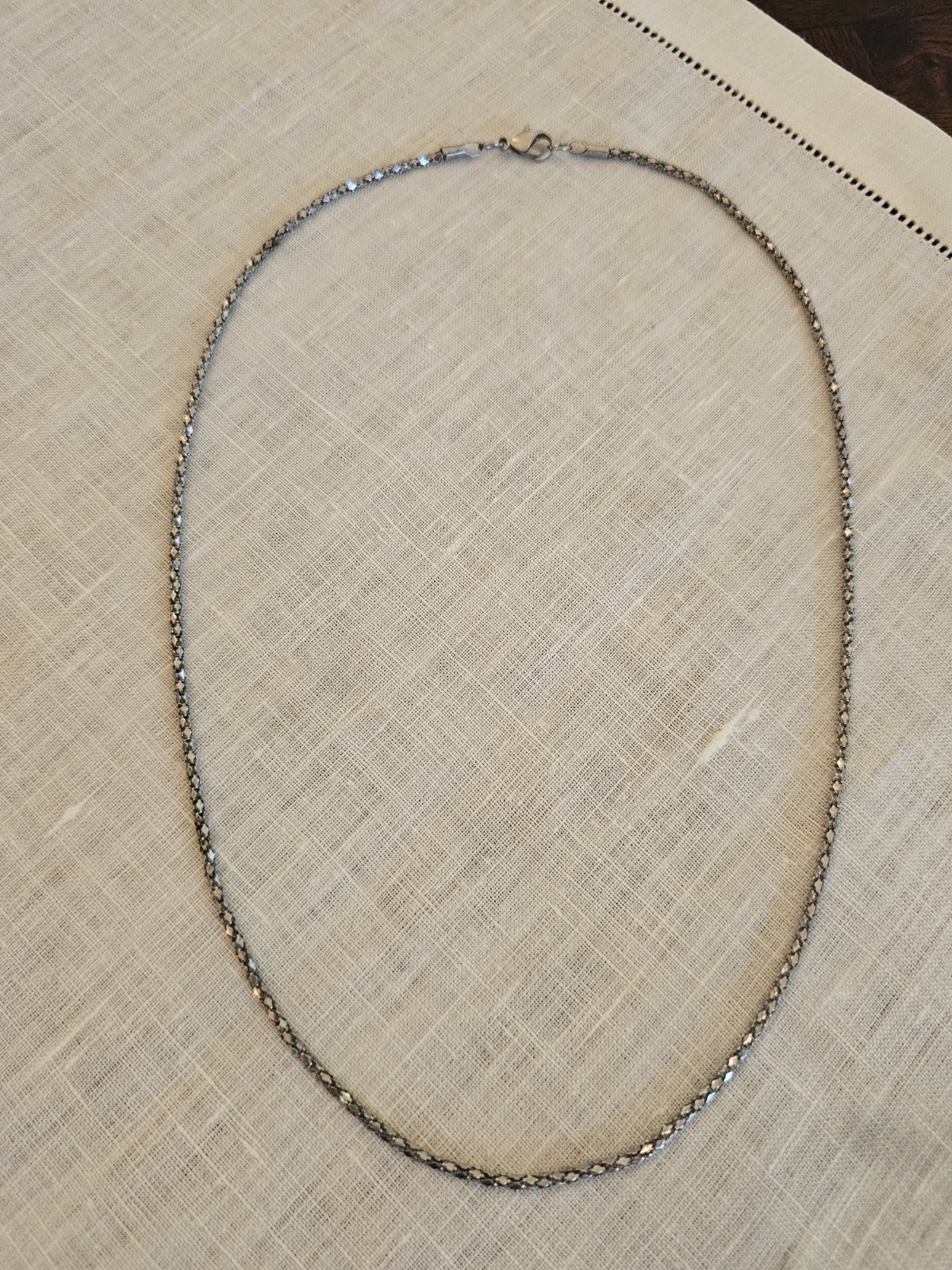 Vintage Oxidized Silver Tone Popcorn Chain Necklace 19″