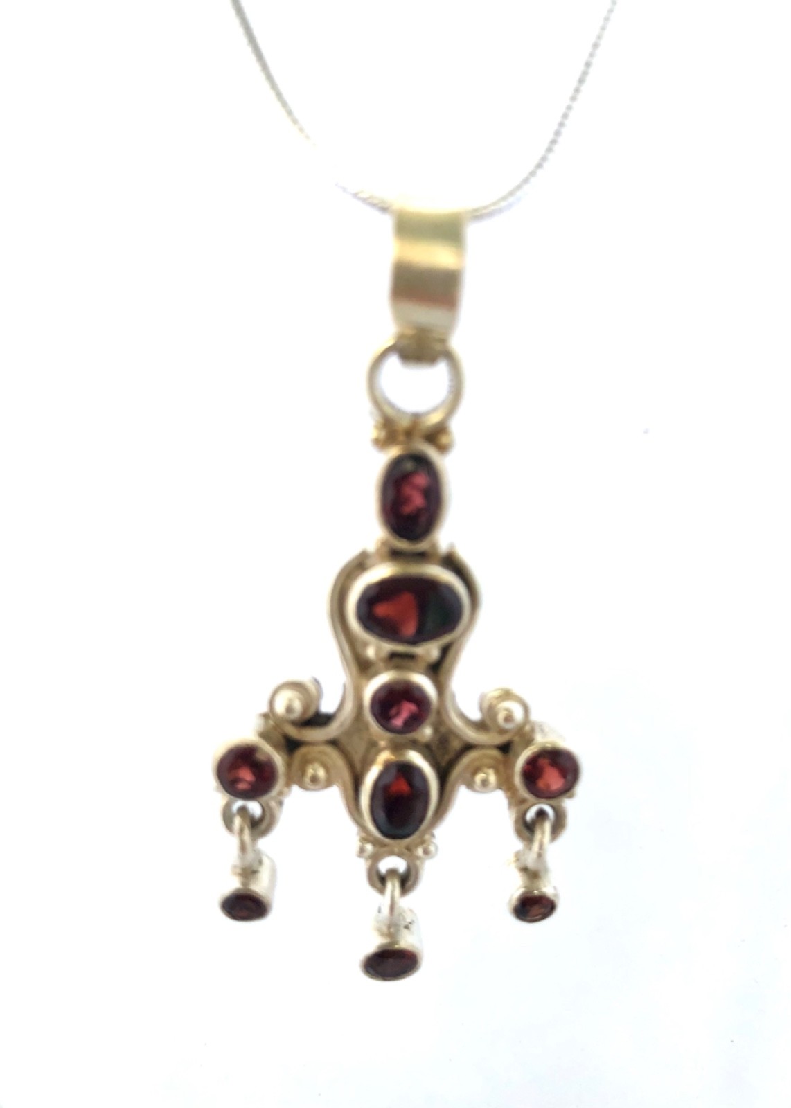 Vintage Garnet 925 Silver Pendant Necklace