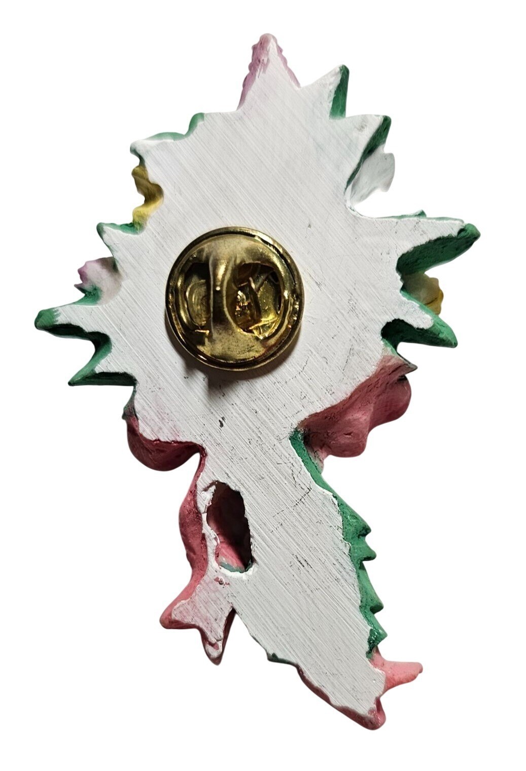 Hand-Painted Floral Bouquet Brooch Pin Multi-Color W/ Pink Ribbon Design